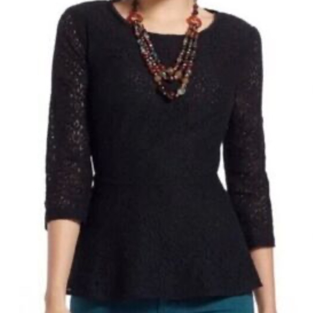 Moulinette Soeurs Anthropologie Let‎ Me Be Black Lace Peplum Top Women's XS 0